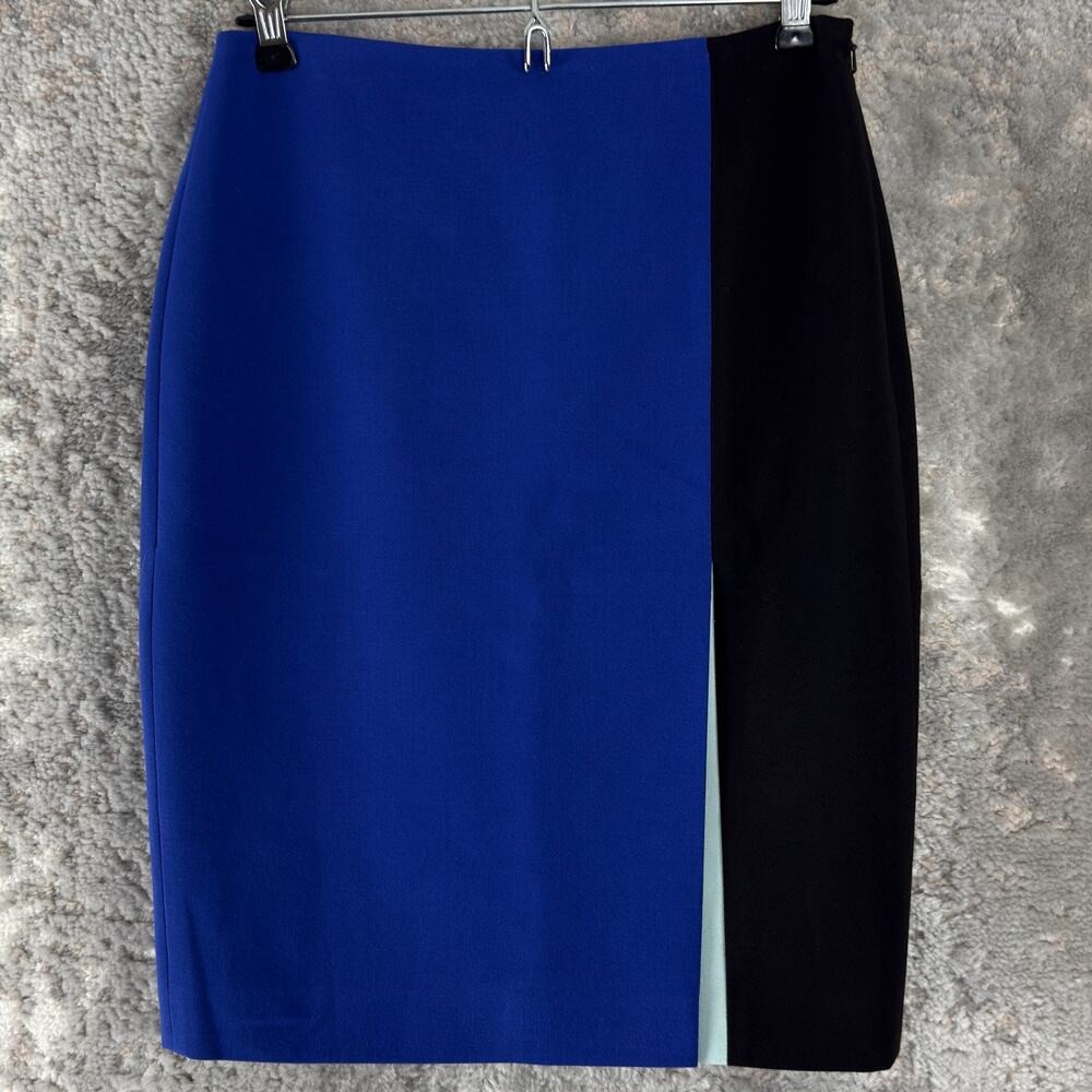 Boden Petite Size 4P Colorblock Knee Length Pencil Skirt Blue Zip Lined